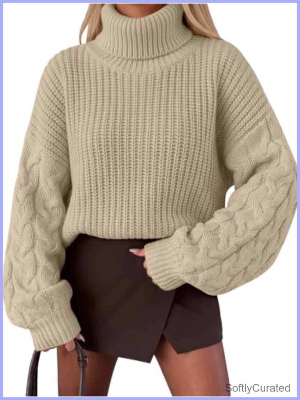 Oversized Cable Knit Chunky Turtleneck Pullover Sweater 100% Acrylic